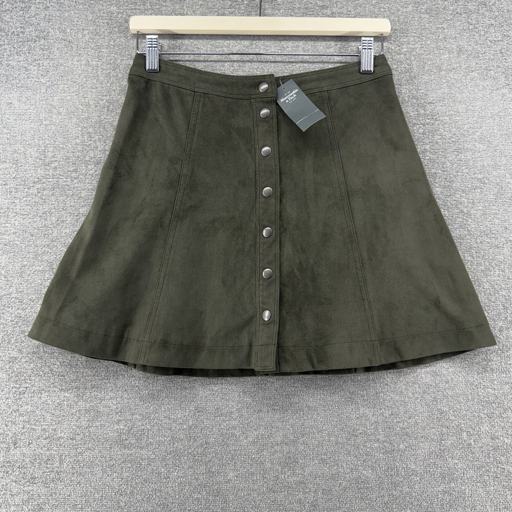 Abercrombie Fitch Faux Suede Skater Flare Skirt Wome Size 4 Olive Green NEW $58